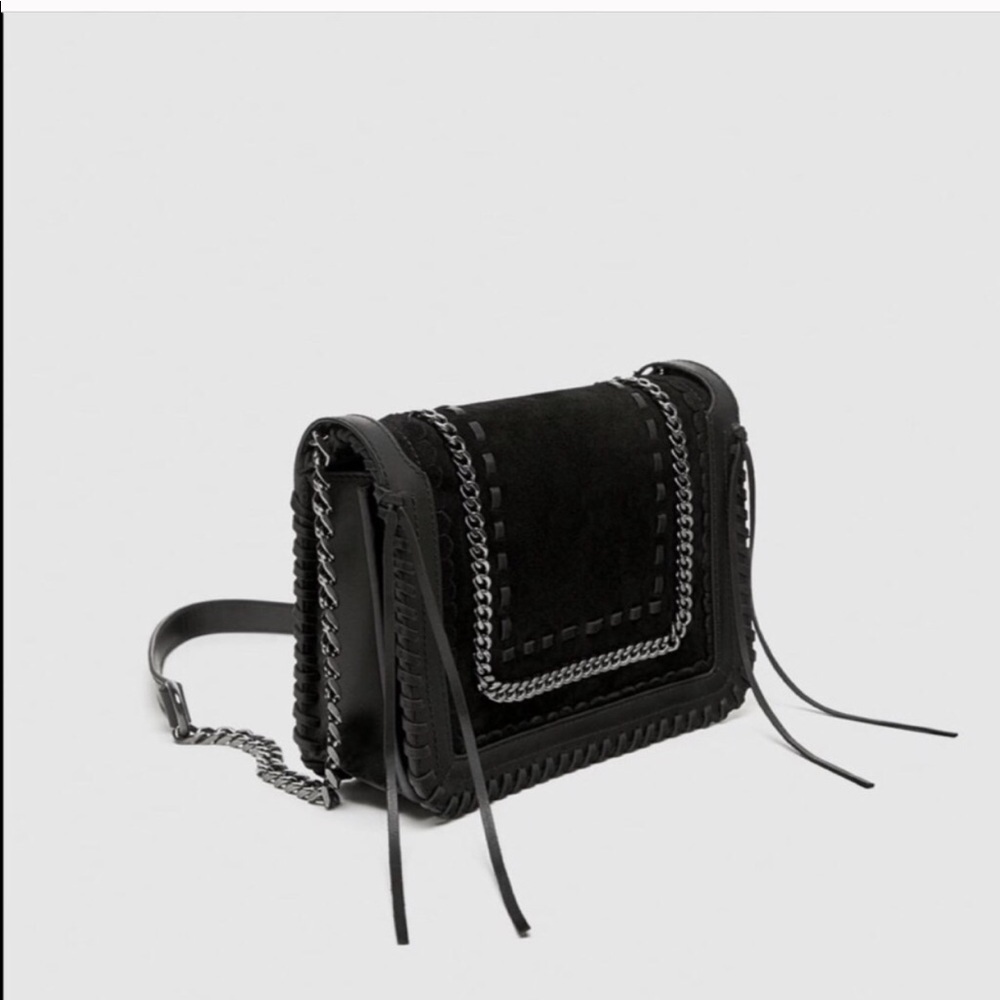 Zara Suede chain crossbody bag black - Picture 2 of 10